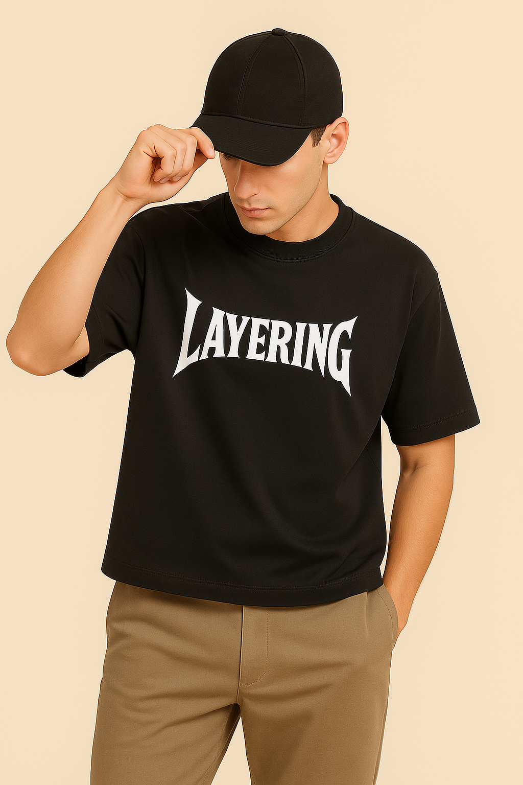 Layering Premium Back & Front Designed T-Shirt Black - Layering 